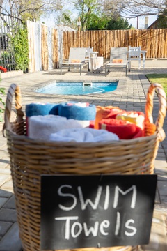 Basket Towels at the pool area just for you @De Akker Guesthouse in Oudtshoorn